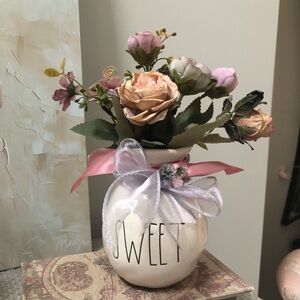 Decorative 'Sweet' Pink and Cream Floral Vase Accent